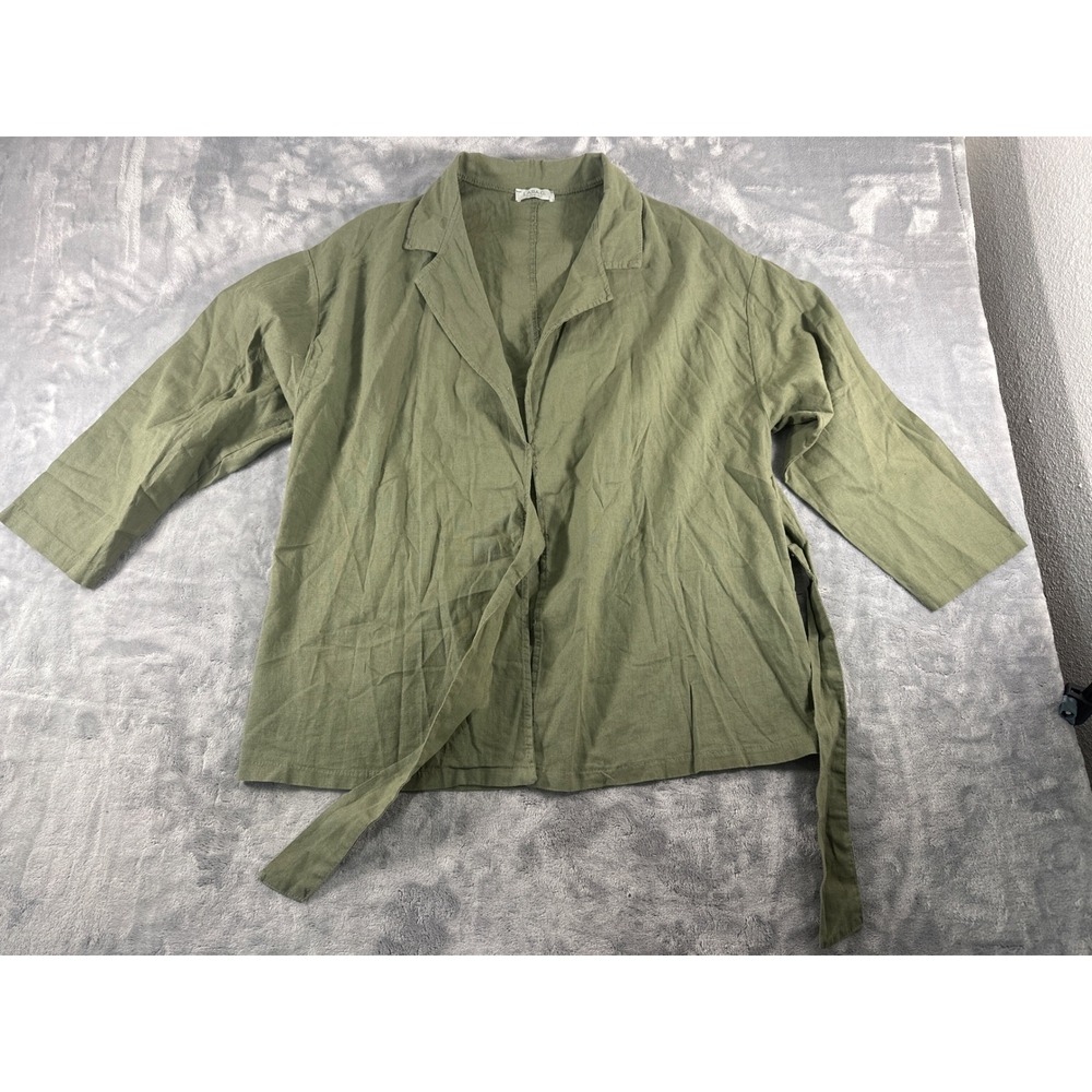 Lara G Made in Italy Olive Green Linen Blend Tie Waist Wrap Jacket Small